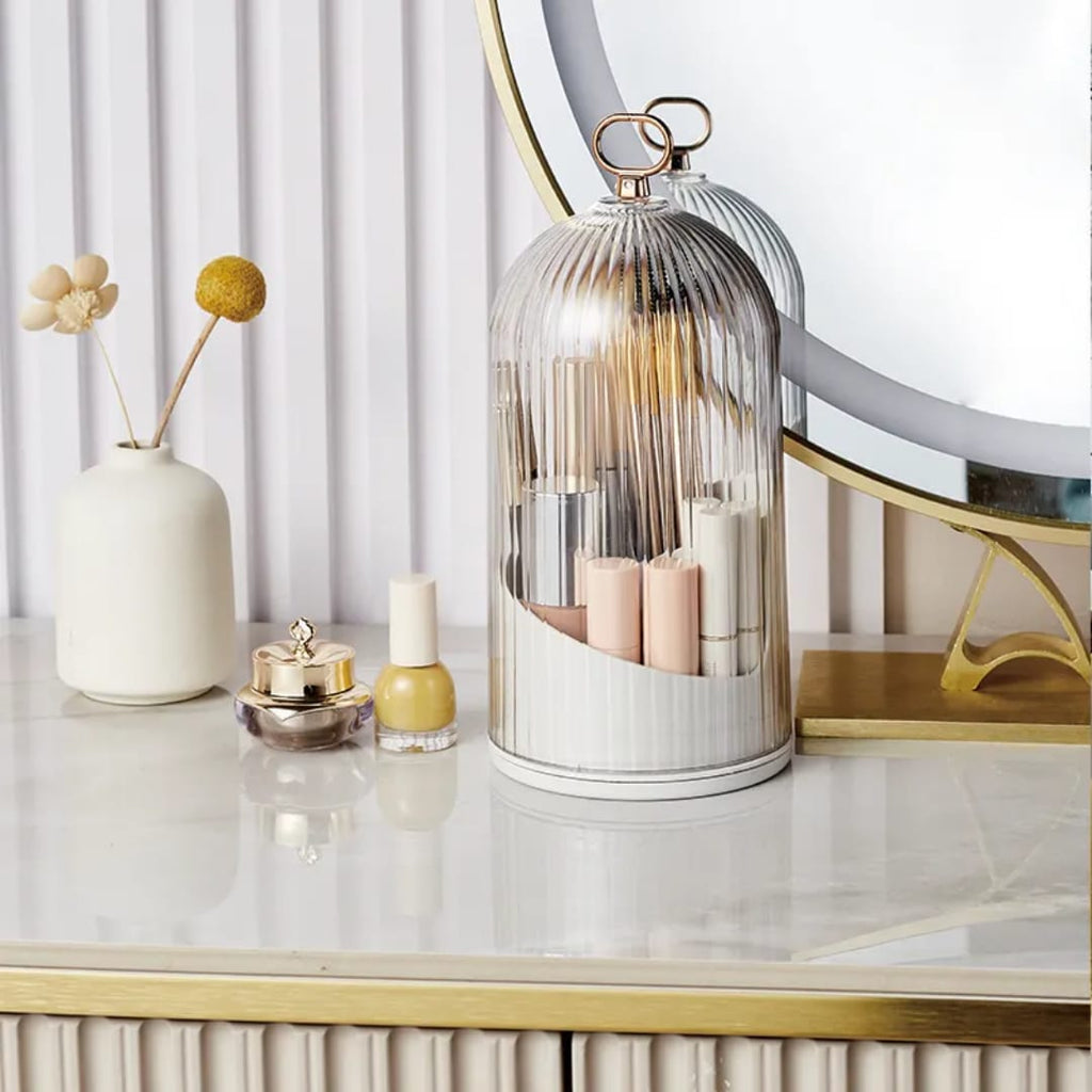 Makeup Brush Holder Storage Box 360 Rotating Cosmetic Storage Box With Cover Lipstick Eyebrow Pencil Storage Rack
