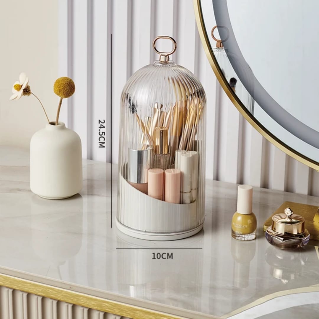 Makeup Brush Holder Storage Box 360 Rotating Cosmetic Storage Box With Cover Lipstick Eyebrow Pencil Storage Rack