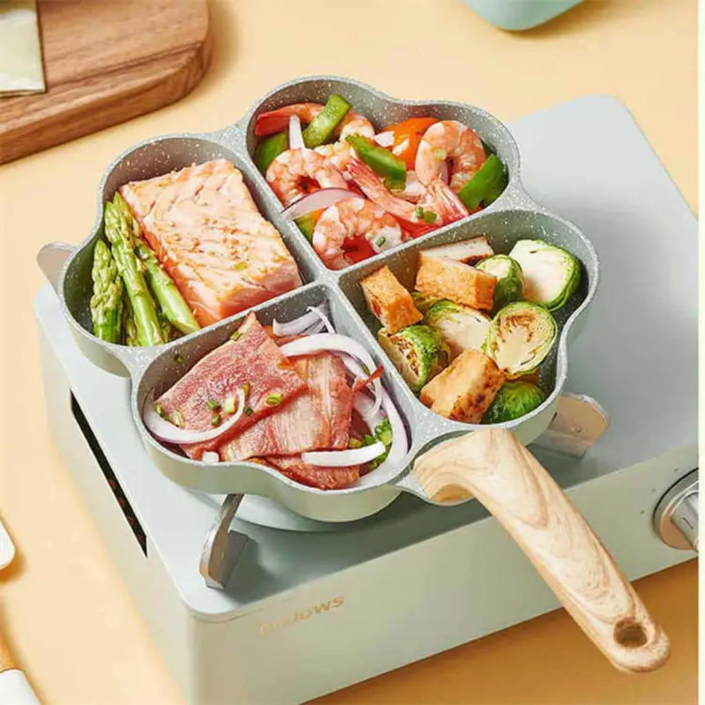 Love-Inspired Breakfast Maker – 4-Section Heart-Shaped Non-Stick Skillet – Multi-Purpose Egg & Omelet Frying Pan