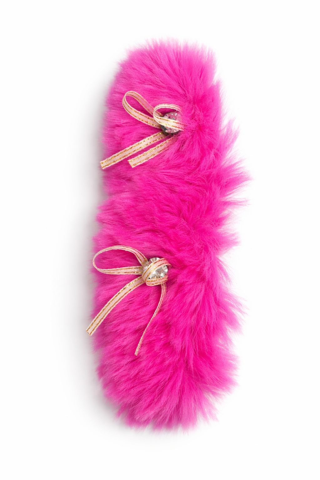 Luxury Faux Fur Winter Hair band– Soft White Plush Barrette with Crystal Gold Bows