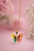 Colorful Butterfly Pendant Necklace with Gold-Plated Chain for Women