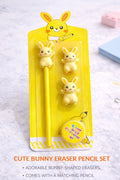 Cute Bunny Eraser & Pencil Set – 4-Piece Sunshine Yellow Writing Kit