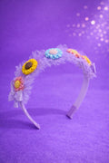 Girls' Floral Headband – Purple Ruffled Tulle Hair Accessory – Colorful Daisy Garden Tiaras for Toddlers and Kids