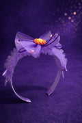 Girls' Purple Bow Headband – Ruffled Tulle Hair Accessory with Floral Center – Fancy Lilac Mesh Headband for Toddlers and Kids