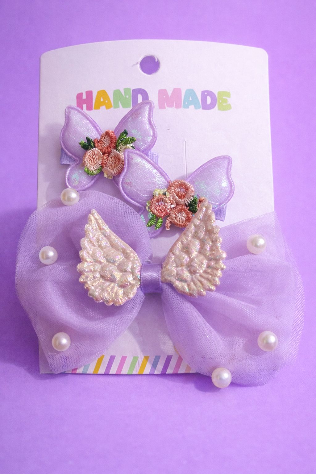 Whimsical Lavender Wing & Embroidered Butterfly Set – 3-Piece Fairy-Core Accessory Bundle