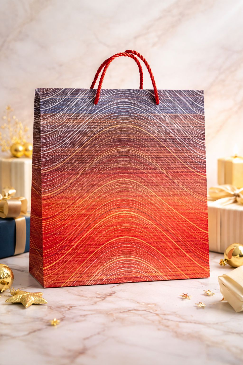 Premium Gradient Sunset Gift Bag – Large Textured Paper Shopper with Rope Handles