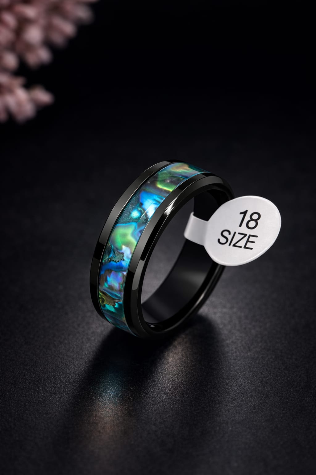 limited offer ! Polished Black Band with Galaxy-Effect Abalone Shell Inlay – Modern Masculine Jewelry