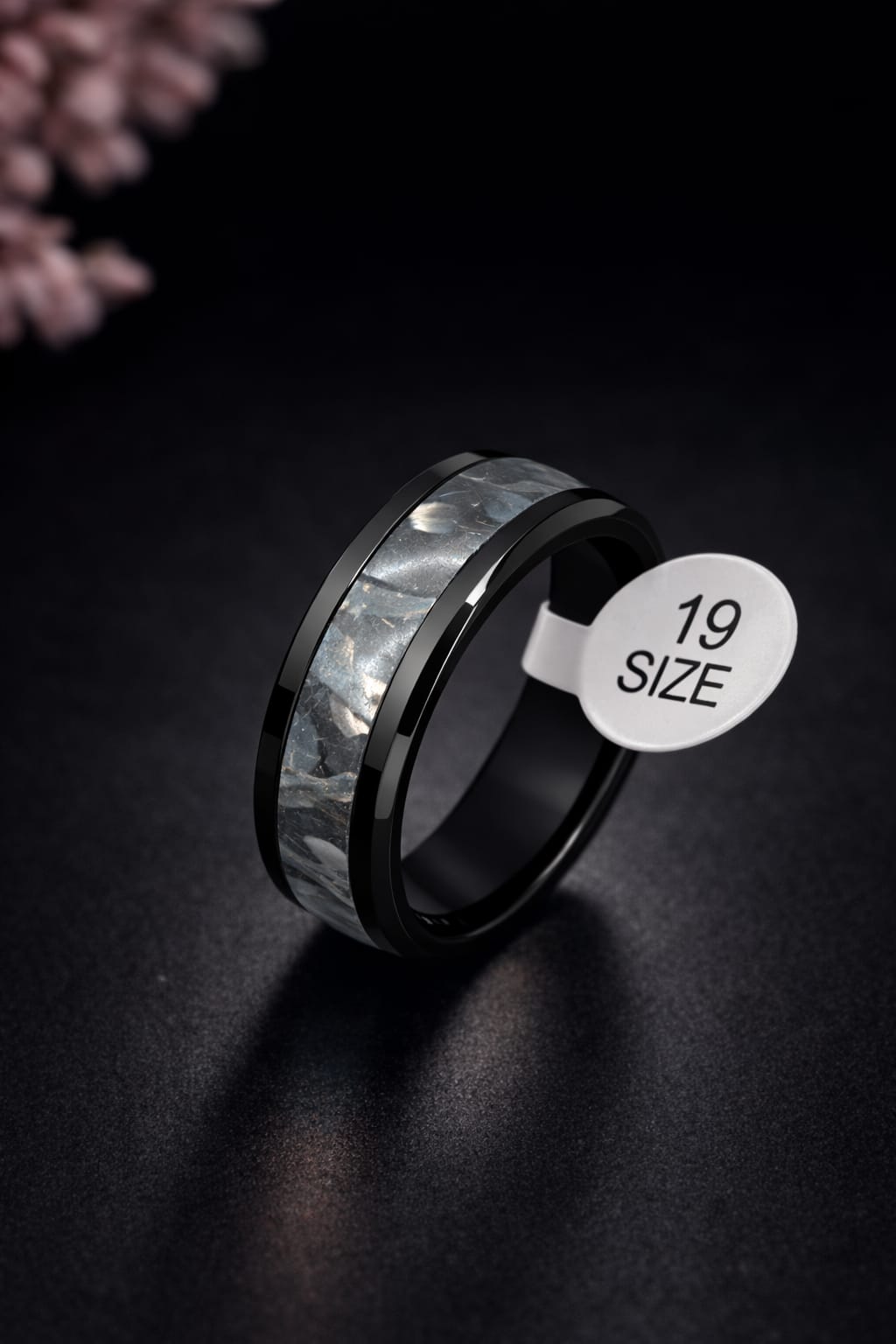 limited offer ! Polished Black Band with Galaxy-Effect Abalone Shell Inlay – Modern Masculine Jewelry