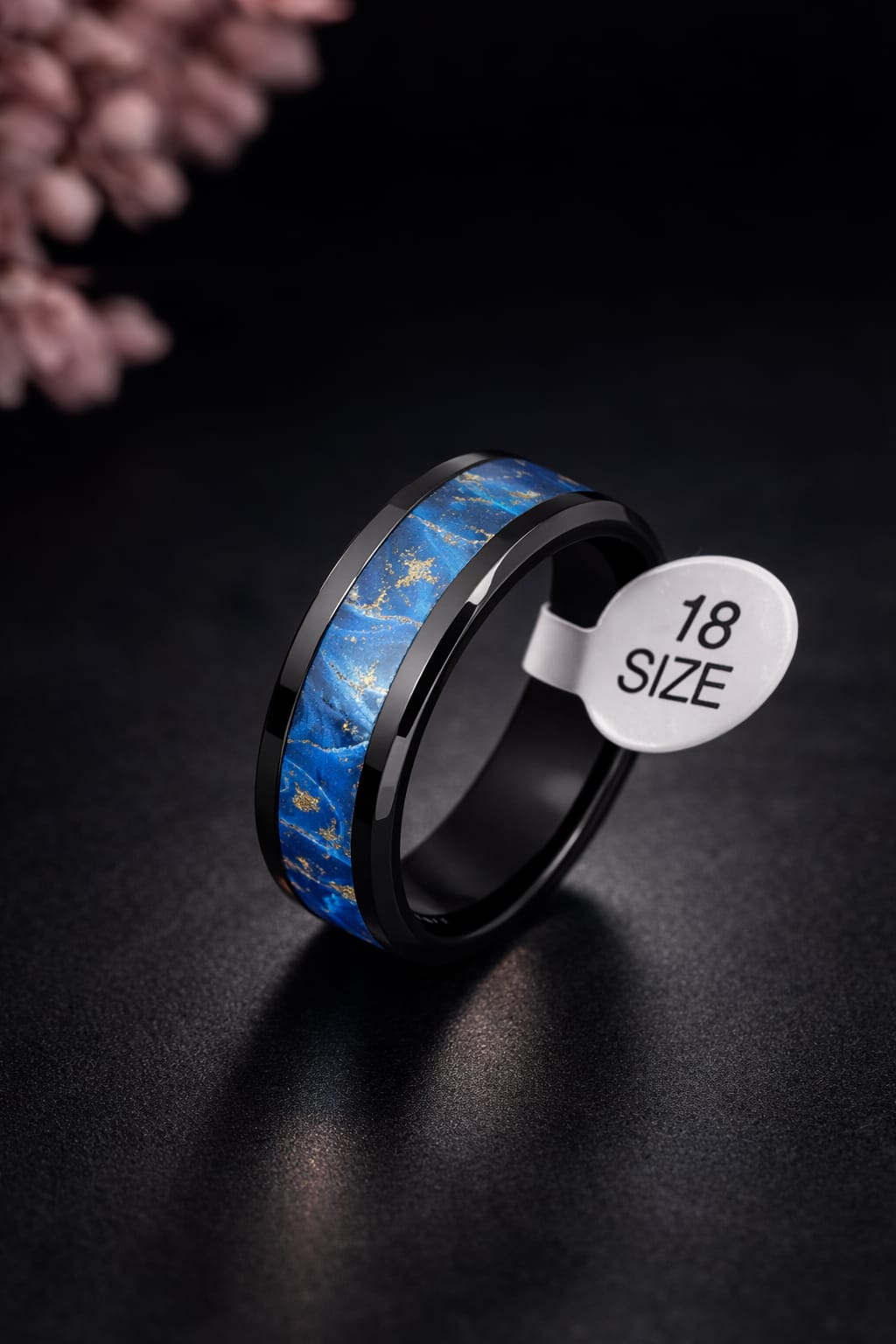 limited offer ! Polished Black Band with Galaxy-Effect Abalone Shell Inlay – Modern Masculine Jewelry