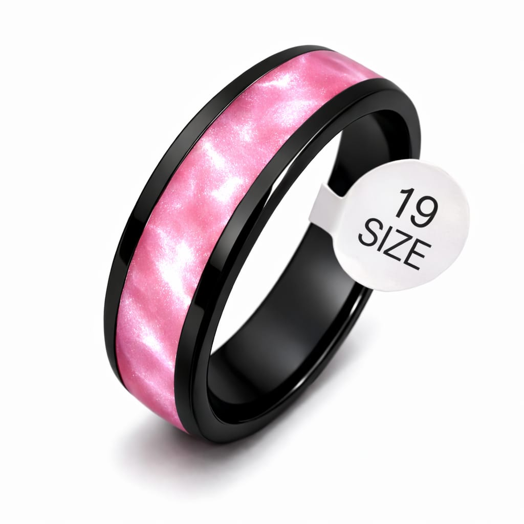 limited offer ! Polished Black Band with Galaxy-Effect Abalone Shell Inlay – Modern Masculine Jewelry