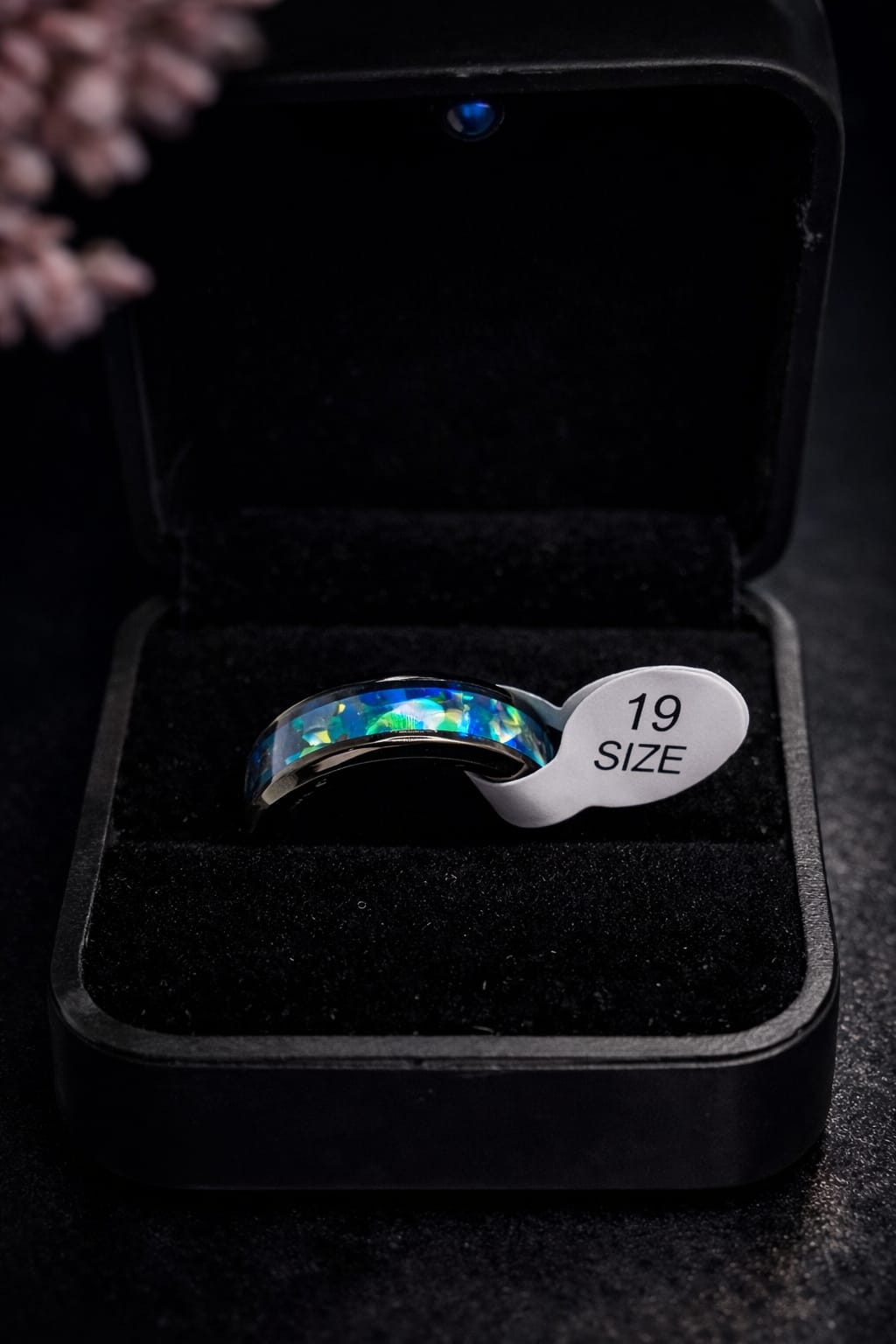 limited offer ! Polished Black Band with Galaxy-Effect Abalone Shell Inlay – Modern Masculine Jewelry
