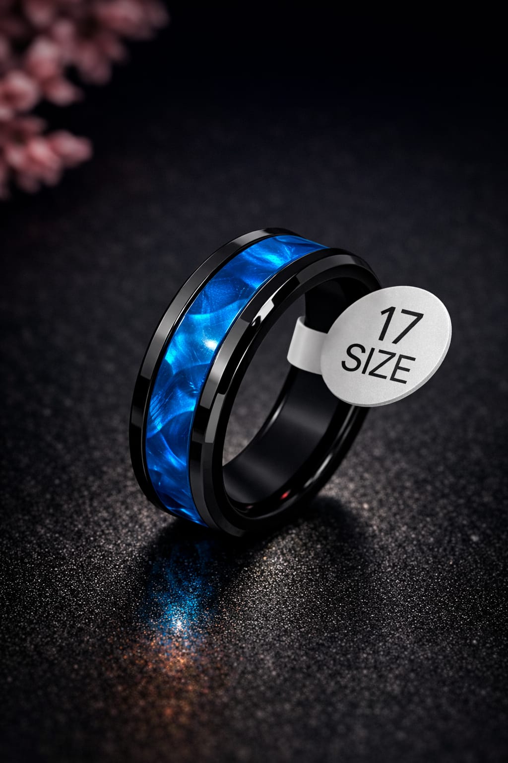 limited offer ! Polished Black Band with Galaxy-Effect Abalone Shell Inlay – Modern Masculine Jewelry