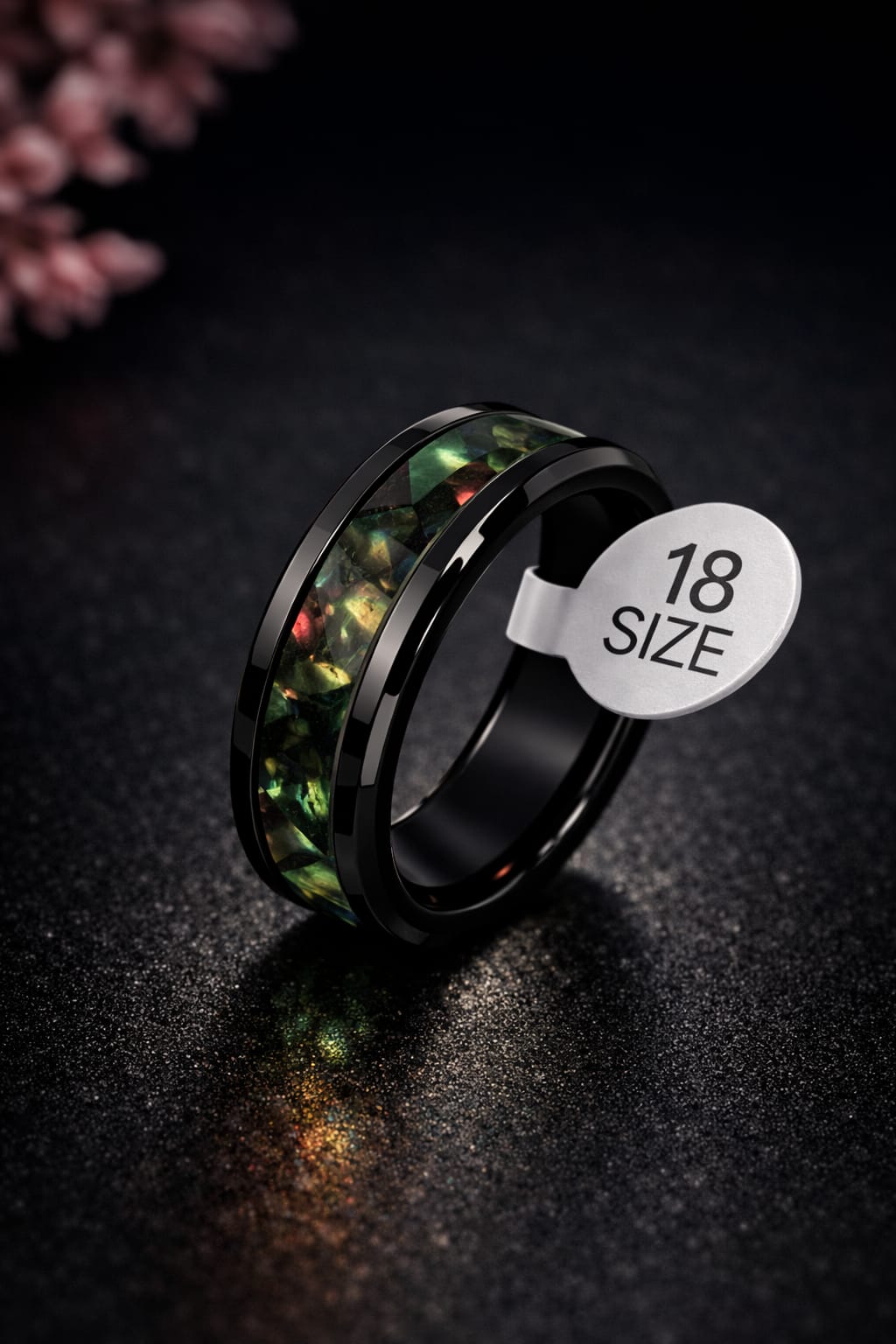 limited offer ! Polished Black Band with Galaxy-Effect Abalone Shell Inlay – Modern Masculine Jewelry
