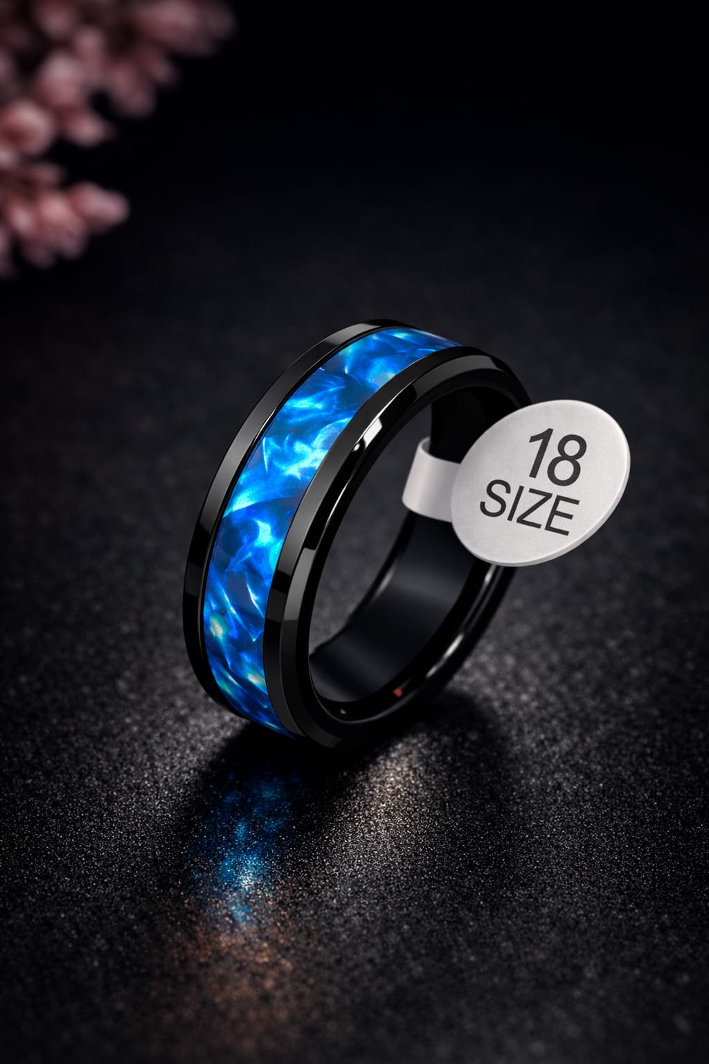 limited offer ! Polished Black Band with Galaxy-Effect Abalone Shell Inlay – Modern Masculine Jewelry