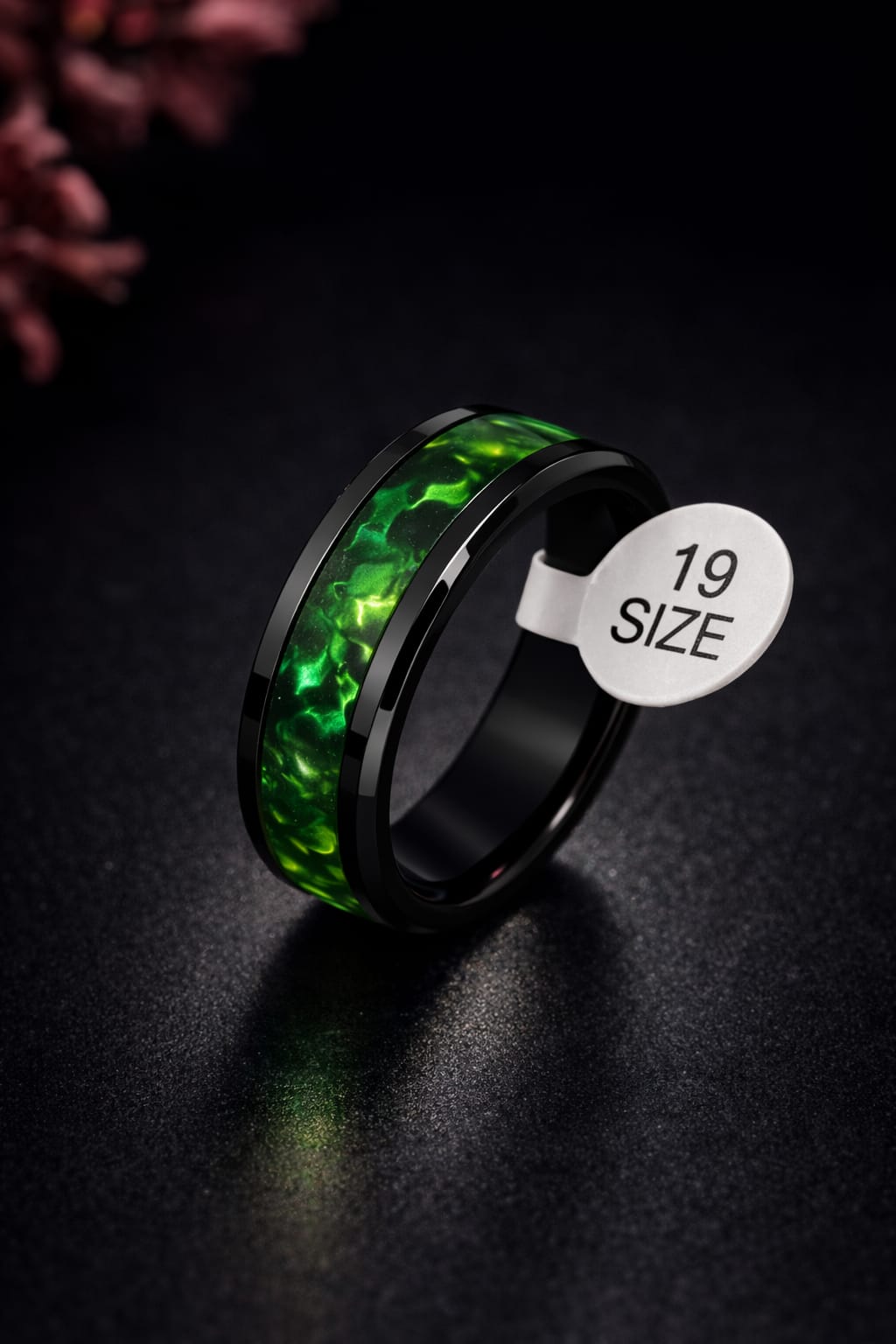 limited offer ! Polished Black Band with Galaxy-Effect Abalone Shell Inlay – Modern Masculine Jewelry