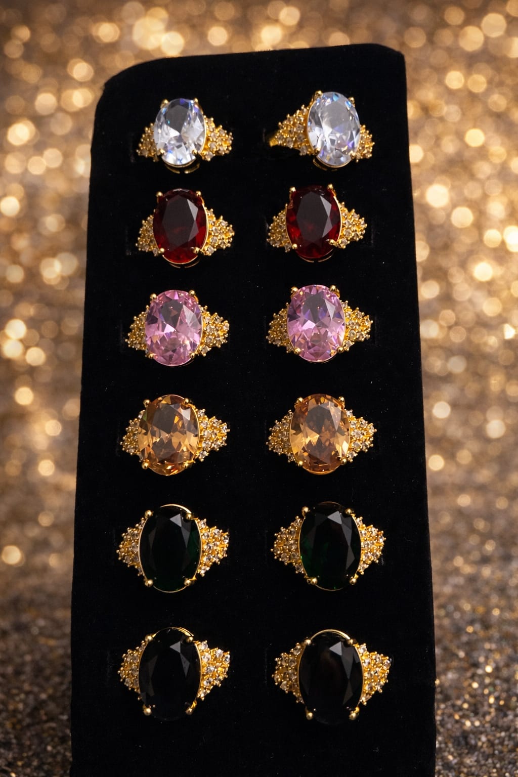 (ADJUSTABLE) Royal Oval Crystal Collection: Bold & Colorful Gold-Plated Statement Rings for Timeless Elegance!