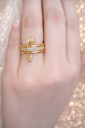 (ADJUSTABLE) Crystal Safety Pin Triple Band: A Bold Twist on Classic Gold Jewelry!