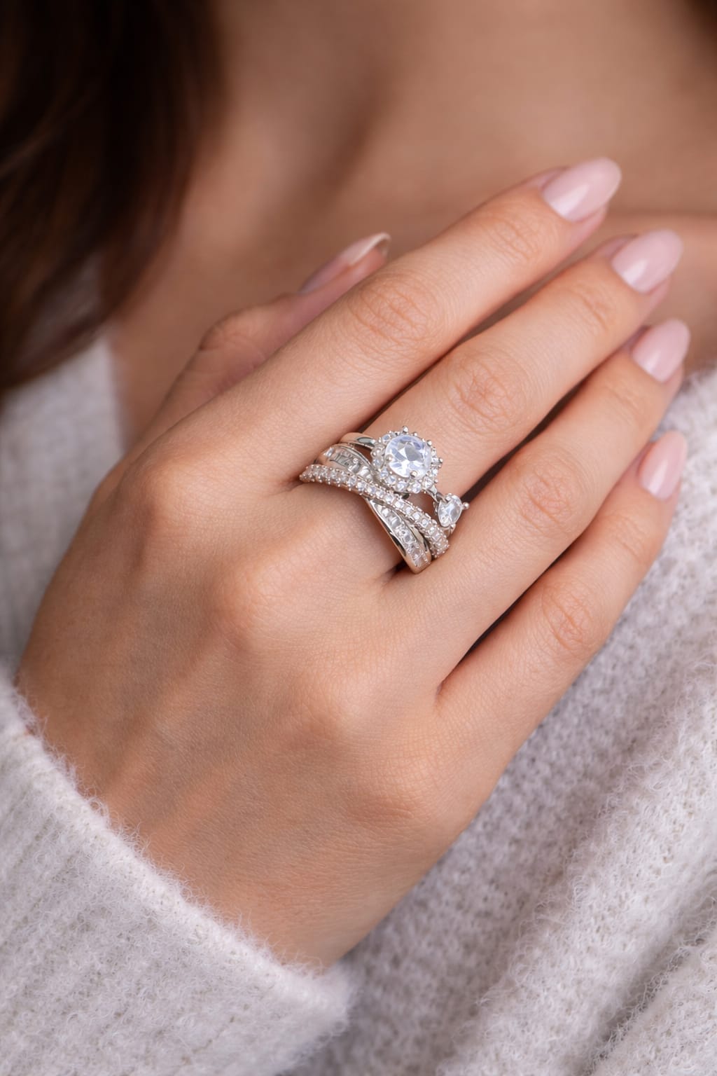 (ADJUSTABLE) Luxury Silver Crystal Bridal Ring for Women