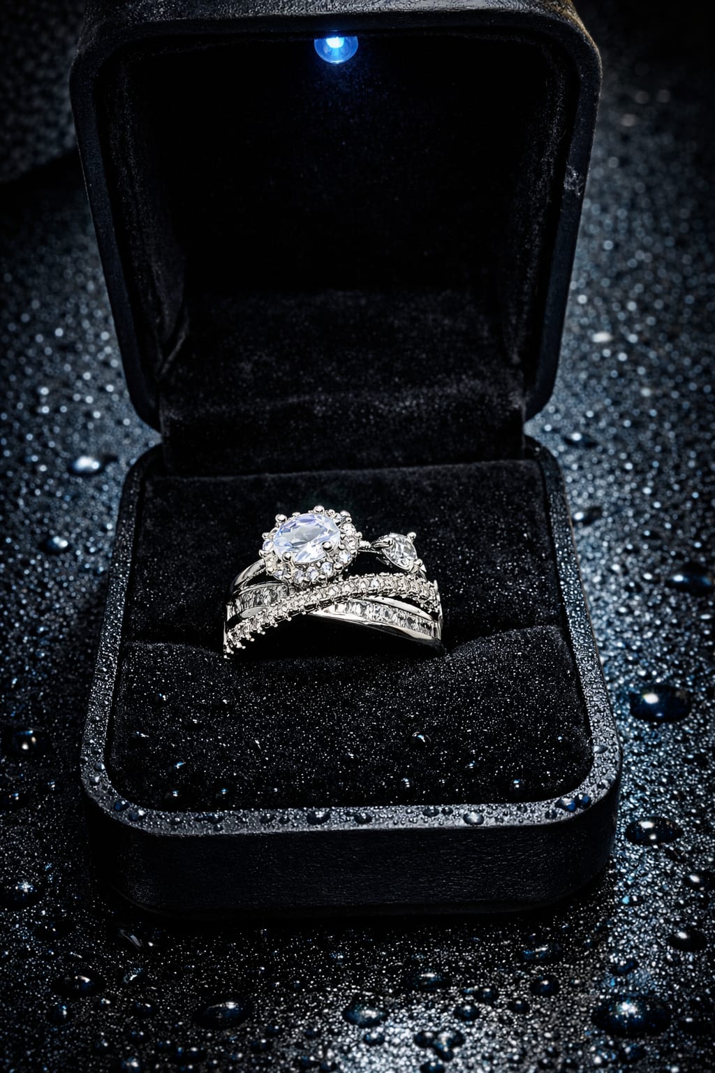 (ADJUSTABLE) Luxury Silver Crystal Bridal Ring for Women
