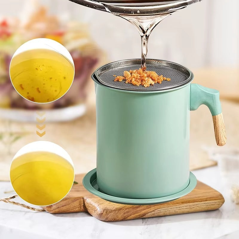 Bacon Grease Container with Strainer 1.4L Stainless Steel Oil Filter Pot Cooking Oil Storage Pot with Strainer