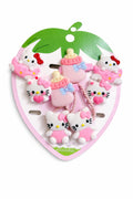 Kawaii Kitty & Milk Bottle 6-Piece Hair Accessory Set – Soft Pink Strawberry Boutique Collection