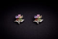 Sparkly Rainbow Gemstone Flower Studs – Elegant Silver-Tone Floral Statement Earrings