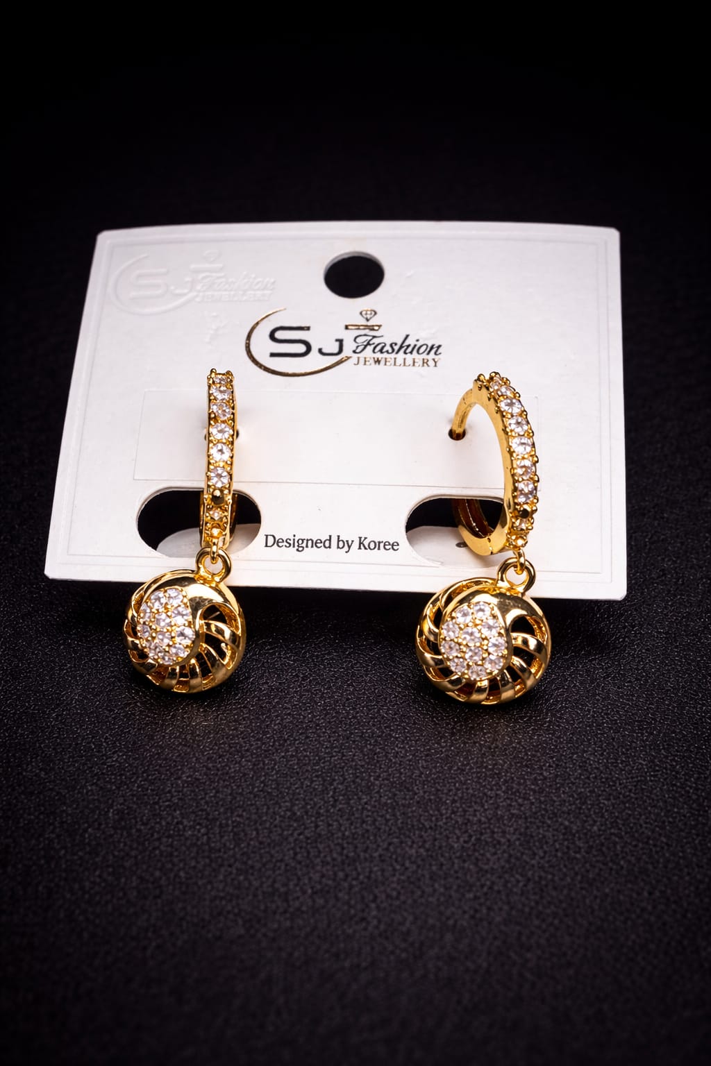 Designer-Inspired Gold Hoop Earrings – Pave-Set Crystal Hoops with Elegant Rotating Orb Charms – Sophisticated Gala Jewelry