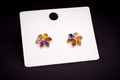 Sparkly 7-Petal Rainbow Flower Studs – Elegant Gold-Plated Vibrant Crystal Statement Earrings