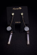 Midnight Lace Dangle Earrings – Avant-Garde Long Tassel Earrings with Ornate Mesh and Crystal Detail – Bold Statement Jewelry