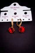 Radiant Ruby-Red Statement Earrings – Brilliant Round-Cut Crystal Dangles with Shimmering Pave Hoops