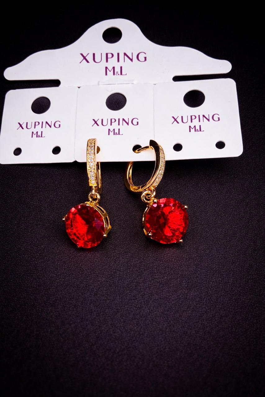 Radiant Ruby-Red Statement Earrings – Brilliant Round-Cut Crystal Dangles with Shimmering Pave Hoops
