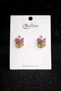 SJ Fashion Pastel Gemstone Leaf Stud Earrings for Women – Multi-Color Marquise Crystal Earrings – Gold-Plated Korean Style Branch Earrings – Elegant Jewelry for Weddings & Parties