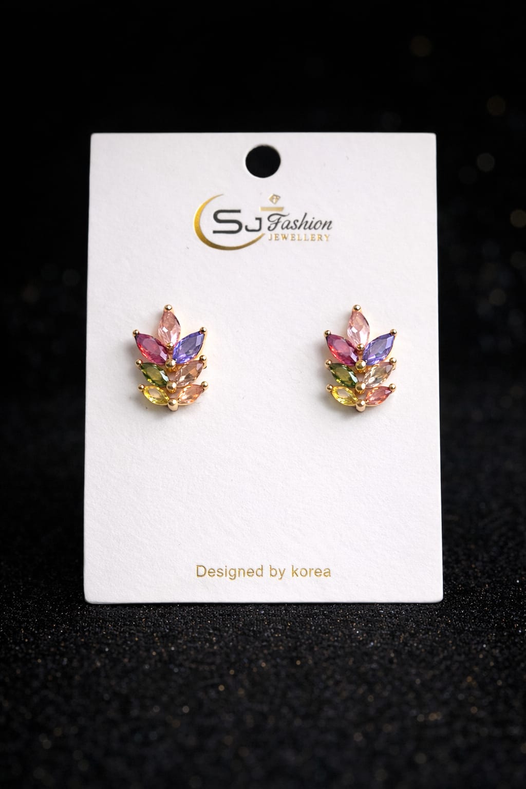 SJ Fashion Pastel Gemstone Leaf Stud Earrings for Women – Multi-Color Marquise Crystal Earrings – Gold-Plated Korean Style Branch Earrings – Elegant Jewelry for Weddings & Parties