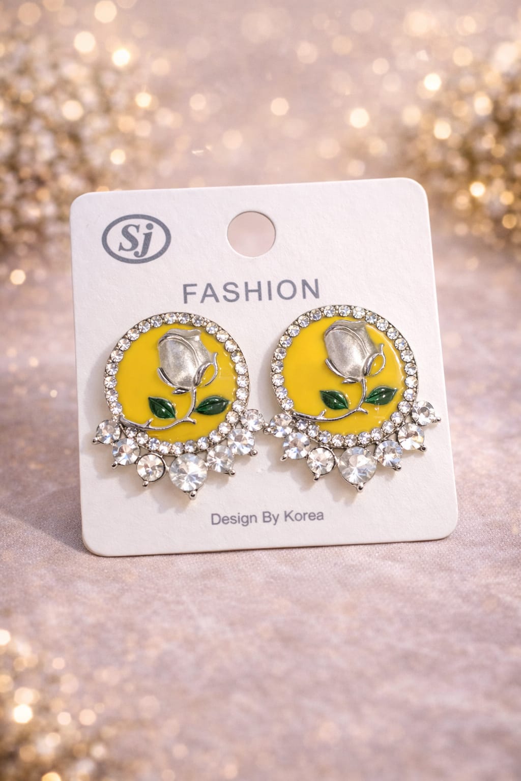 Vintage-Style Crystal Rose Stud Earrings – Elegant Enamel Flower Earrings with Rhinestone Halo – Korean Fashion Jewelry for Women – Black & Silver Floral Accessories